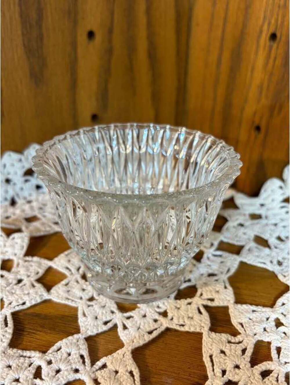 Vintage Libbey Glass LRS45 Clear Open Sugar Bowl 2.75" Flared Diamond Cut